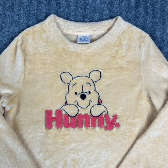 Disney 100 Winnie the Pooh Pullover Women XS Yellow Fleece Soft Hunny Sweater - Picture 1 of 8